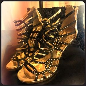 Nina gold black with rhinestones